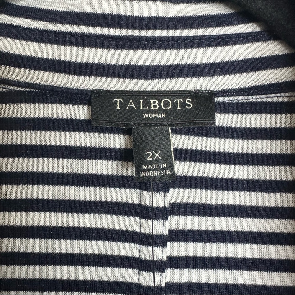 Talbots Open Front Blazer Blue/White Stripes size 2X NWT pockets coastal grandma - Picture 3 of 6